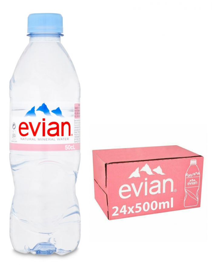 Evian Natural Spring Water Multipack, 24 x 500 ml